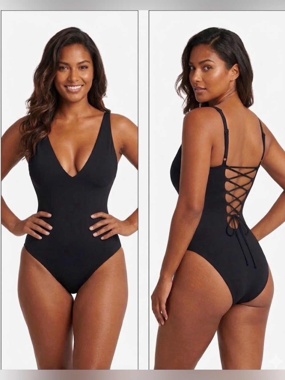 TA3 TA304XTL BLACK PLUNGEY PLUNGY V-Neck One-Piece Swimsuit 2X X Long NEW NWT